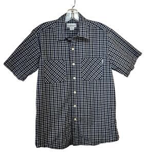 Carhartt Shirt Men's Medium Lightweight S/S Button Front Navy Black Plaid Cotton